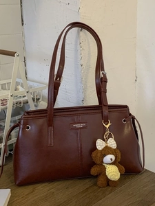 Borsa Tote Grande in Pelle PU da Donna Bolso a Tracolla Casual Retrò Con Tracolla Regolabile e Ciondolo Orso di Peluche