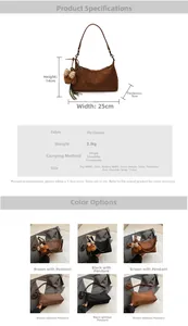 Detail view of suede dumpling bag with dimensions 25x14x9cm and 112cm strap