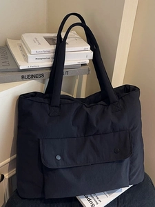 Large Capacity Padded Tote Bag For Women Winter Fashion Polyester Quilted Shoulder Bag Solid Color Casual Handbag