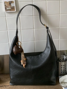 Vintage PU Leather Large Capacity Hobo Bag For Women Retro Dumpling Shoulder Crossbody Bag With Heart Charm Zipper Tote