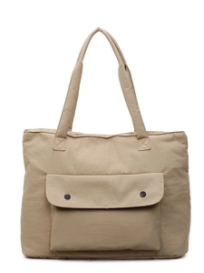 Khaki large capacity nylon tote bag with front snap pockets for autumn winter