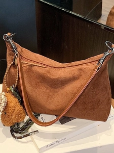 Large Capacity Vintage PU Hobo Shoulder Bag For Women Casual Versatile Crossbody Pillow Bag With Plush Teddy Bear Charm