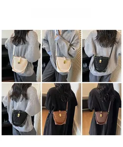 Detailed grid view of stylish bucket bags in ivory and leopard print with metal clasps