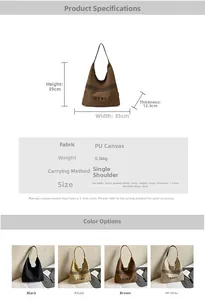 Detailed dimension chart for large canvas tote bag with size specs and color options