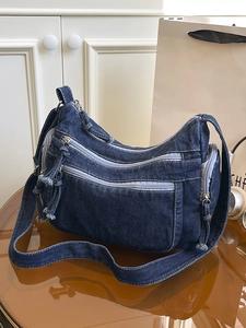 Women Denim Crossbody Bag Casual Multi Pocket Wash Denim Shoulder Bag Retro Small Square Bag For Daily Commuter
