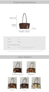 Detailed size chart and multi-color options for vintage suede large capacity tote bag