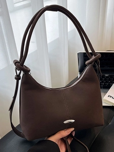 Women's Vintage PU Leather Hobo Crossbody Bag Half Moon Shoulder Bag With Knot Strap Metal Buckle Casual Solid Color Handbag