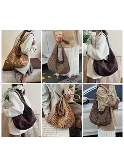 Close-up collage showing large leopard print tote bags in various outdoor lifestyle scenes