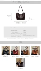Detailed dimensions and multi-color selection of the large PU leather tote bag