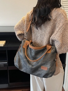 Large capacity dark grey canvas tote bag with brown handles for casual daily commute