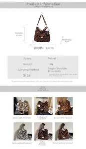 Detailed size chart of the paisley tote bag showing dimensions 33cm x 31cm x 8cm