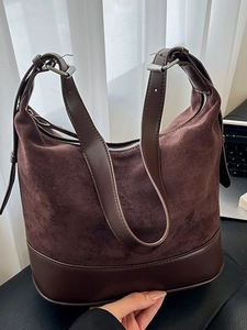 Borsa a Secchiello Grande in Camoscio con Stampa Leopardata da Donna Borsa a Tracolla Opaca Retrò Spalla Autunno Inverno