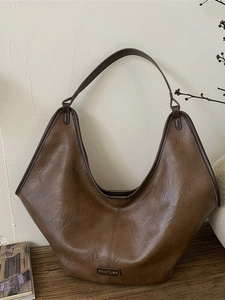 Women Large Capacity PU Leather Tote Bag Retro Minimalist Soft Hobo Shoulder Bag Solid Color Fashion Casual Shopping Handbag