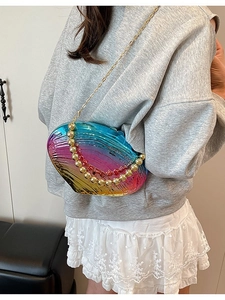 Rainbow gradient shell acrylic crossbody bag with gold chain strap for women party