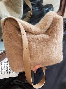 Borsa a Secchiello in Peluche Moda Donna Borsa a Spalla in Pelliccia Sintetica Borsa a Tracolla Tinta Unita Morbida Autunno Inverno