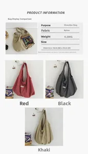 Tabella taglie dettagliata e opzioni colore per la grande borsa tote in nylon