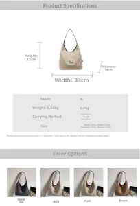 Detailed size specifications for the large capacity embroidered tote bag for women