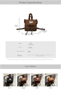 Detailed dimensions of a mini leopard print backpack with PU leather and ruffles