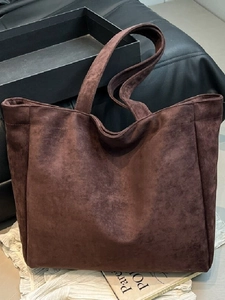 Women Minimalist Suede Large Capacity Tote Bag Casual Daily Commute Shoulder Bag Fashion Solid Color Stitching Handbag