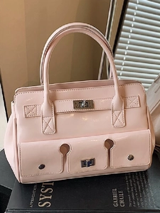 Sac à Main Commuter Grande Capacité pour Femmes en Cuir Verni PU Sac à Épaule Vintage Multi Poche Serrure Sac Cabas