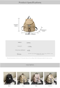 Tableau des tailles et options de couleurs pour le sac à dos léger à cordon de serrage