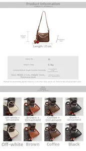 Detailed size chart and multi-color options for vintage PU leather crossbody pillow bag