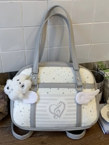 Japanese JK Style Star Heart Musical Note Wings PU Leather Shoulder Bag With Plush Bear Charm For Women School Girl