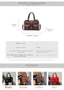 Detailed size chart and multi-color product display for PU leather mini Boston bag