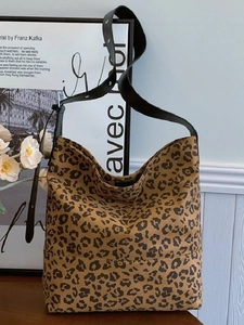Vintage Leopard Print Large Capacity Shoulder Bag PU Leather Tote Hobo Bag With Adjustable Strap For Women Commuting Travel