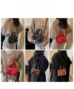 Chic women's retro lychee pattern bag shown in multiple colors and carrying styles