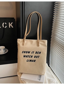 Sac fourre-tout en toile beige minimaliste avec imprimé typographique noir élégant