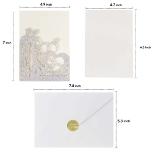 Silver glitter wedding invitations set with laser-cut hollow Mr & Mrs cover and envelopes