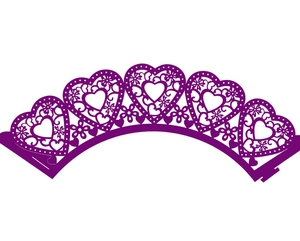 Purple laser-cut heart and floral lace cupcake wrappers for wedding dessert decoration