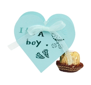 Heart Shaped Hollow Out Pearlescent Paper Favor Box With Ribbon For Baby Shower Gender Reveal Party Candy Gift Box