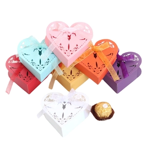 Laser cut heart shaped gift boxes with lovebirds and ribbon in multiple colors