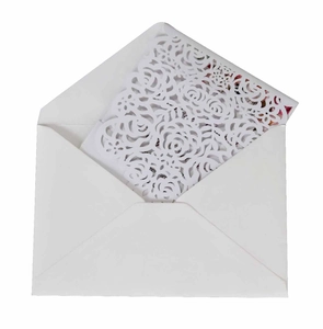 Elegant laser-cut rose hollow wedding invitation card with white envelope set