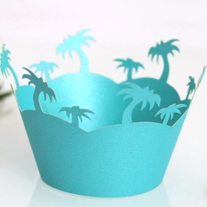 Laser Cut Palm Tree Cupcake Wrappers Artificial Pearl Paper Tropical Island Style Cake Decorations For Wedding Birthday Party Favors