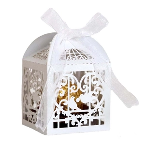 Laser Cut Bird Cage Wedding Favor Candy Box With Ribbon Artificial Pearl Paper Hollow Out Gift Box For Valentine Party Decoration