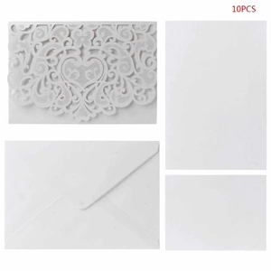 Detailed laser cut wedding invitation set with heart pattern and blank inserts 10pcs