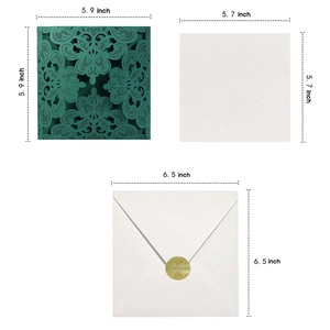 Dark green laser cut wedding invitation set with floral lace cover and gold seal