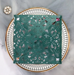 Detailed laser-cut dark green lace wedding invitation with floral printed inner card insert