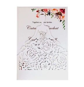 Detailed laser-cut bridal silhouette wedding invitation with intricate rose flower patterns