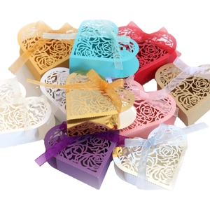 Laser-cut heart gift boxes with ribbon and rose patterns in multiple colors