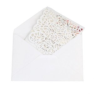 Laser cut white rose hollow wedding invitation card with elegant European style envelope