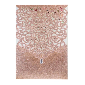 Laser Cut Wedding Invitations Rose Floral Glitter Hollow Invitation Cards With Rhinestone For Engagement Valentine Party