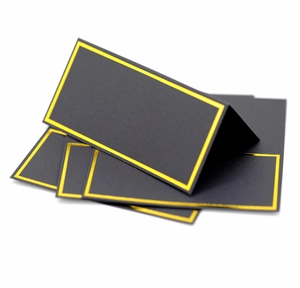 Elegant black tent place cards with gold foil border for weddings and banquets