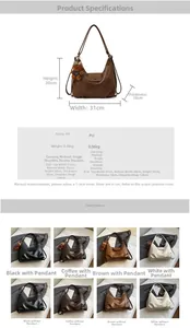 Detailed view of the versatile PU leather hobo bag showing size and color options