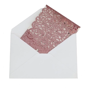 Laser cut rose gold glitter wedding invitation card set with elegant floral rose pattern