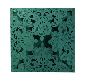 Elegant dark green laser-cut lace wedding invitation card with intricate floral design