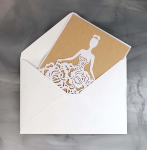 Detailed laser-cut rose girl greeting card with white envelope and kraft paper insert